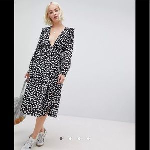Glamorous Smudged Dots Midi Dress Ruffle sleeves midi dress